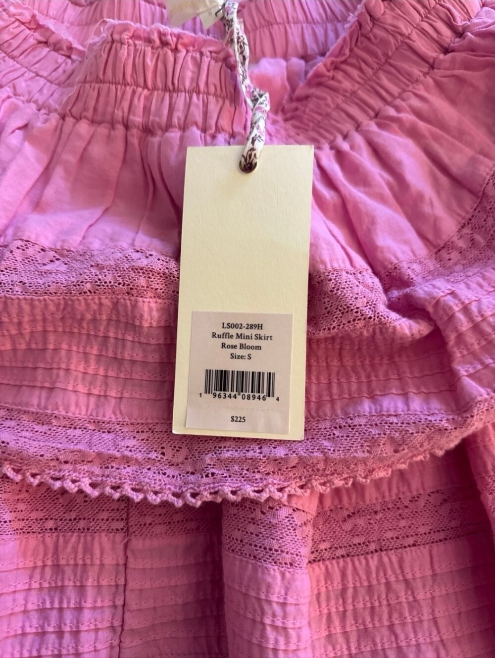 LoveShackFancy Begonia Pink Hand Dyed Ruffle Lace Hem Mini Skirt-Large-$225.00 - Picture 5 of 16